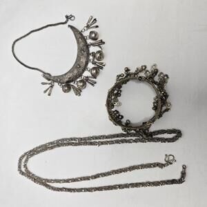 Vintage Boho Jewelry Lot Tribal Necklace Charm Bracelet Chain Mixed Silver